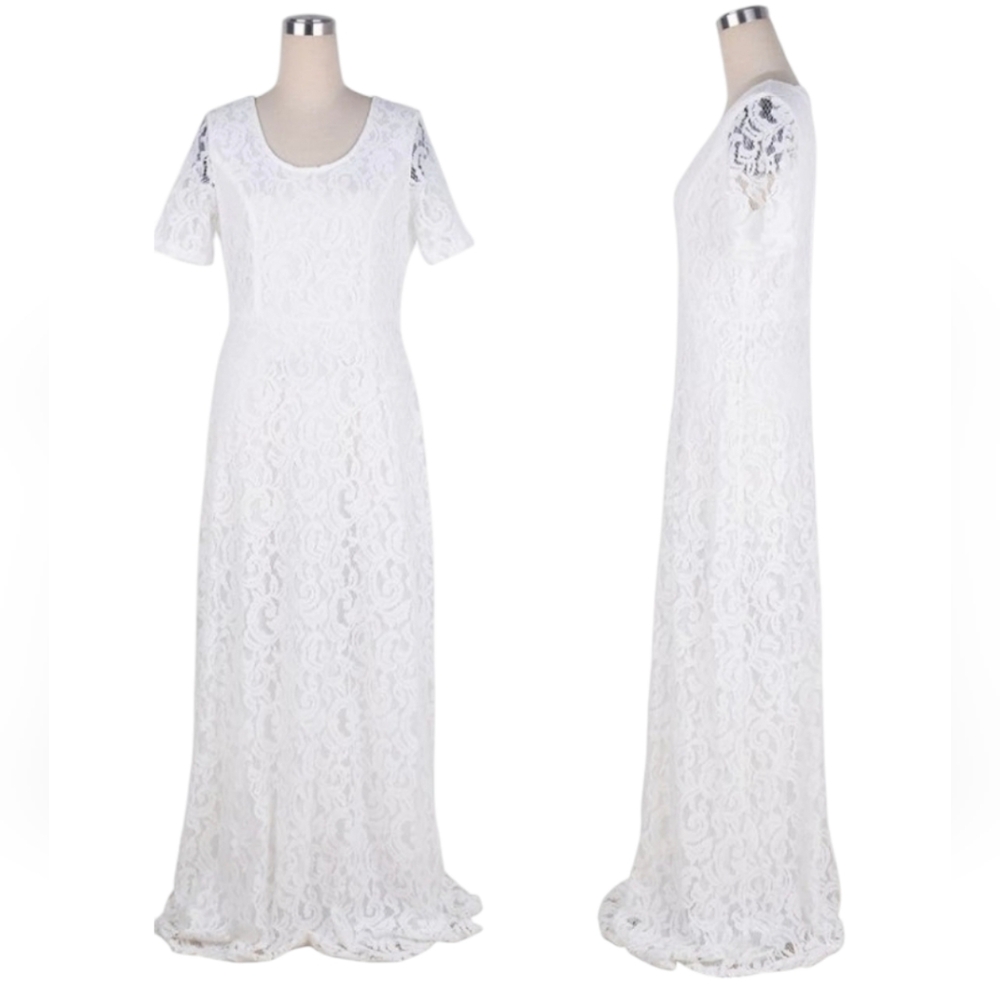 Women's Full Lace Plus Size White Maxi Dress Wedding, Party, Ball Gown, Event